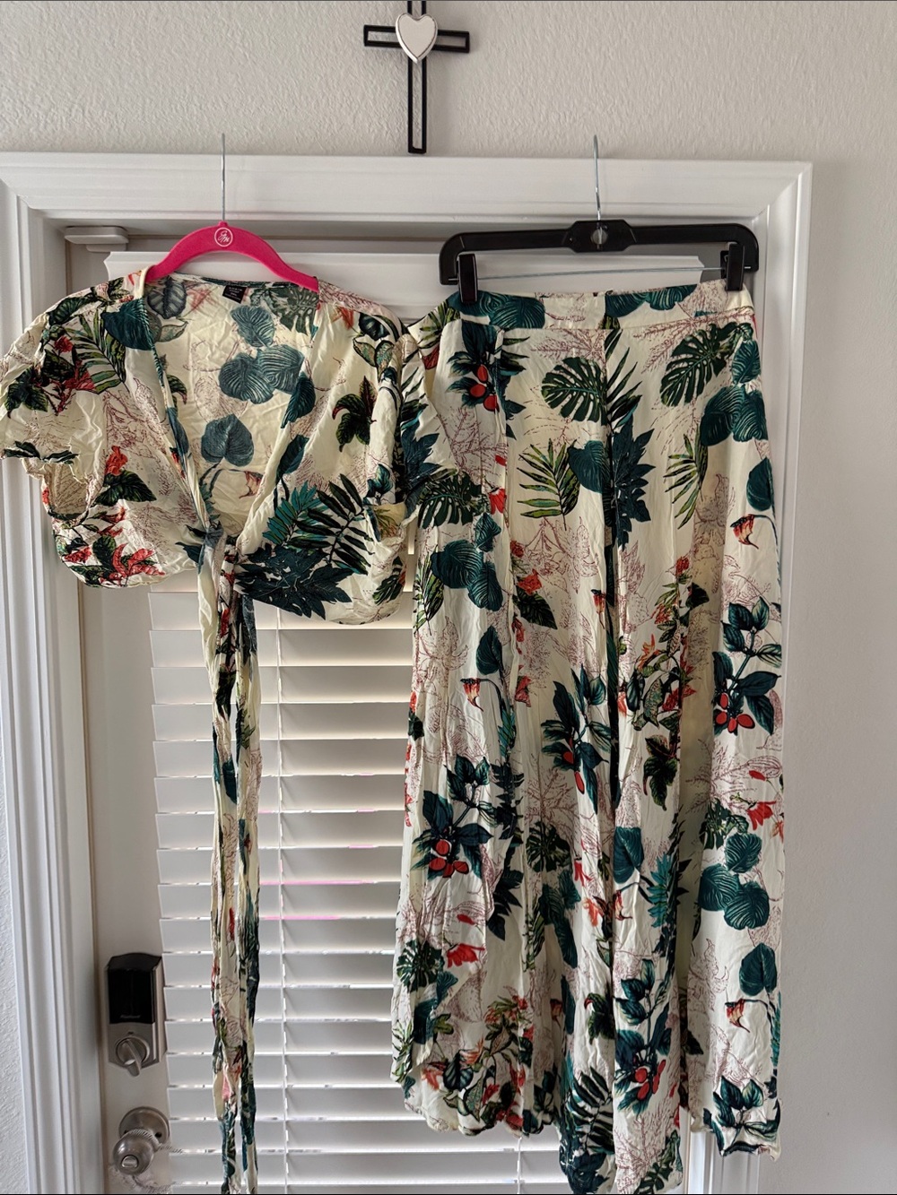 Tropical Cream Two-Piece Tie-Front Top & Skirt